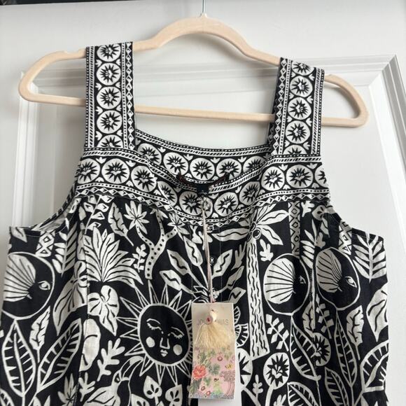 NWT Johnny Was Luciana Tank Dress Black White Sun Moon S Boho Resort Linen - Picture 12 of 16